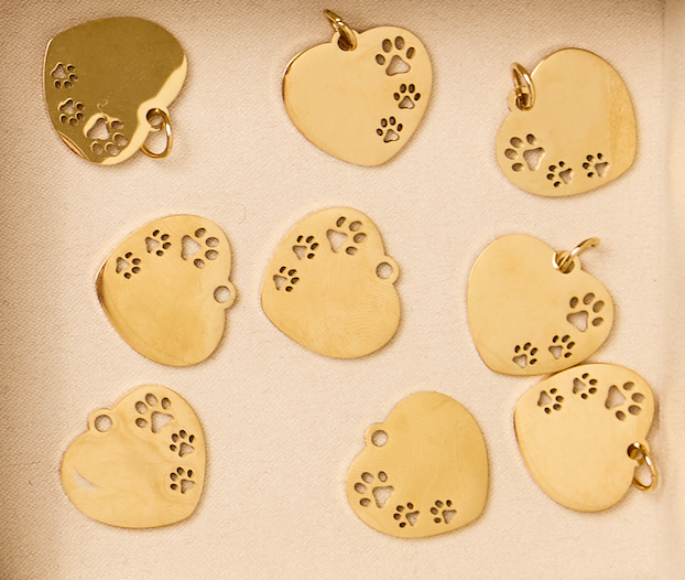 Heart pendant with paw print charm - engravable