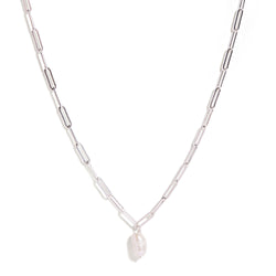 Silver Pearl Paperclip Necklace