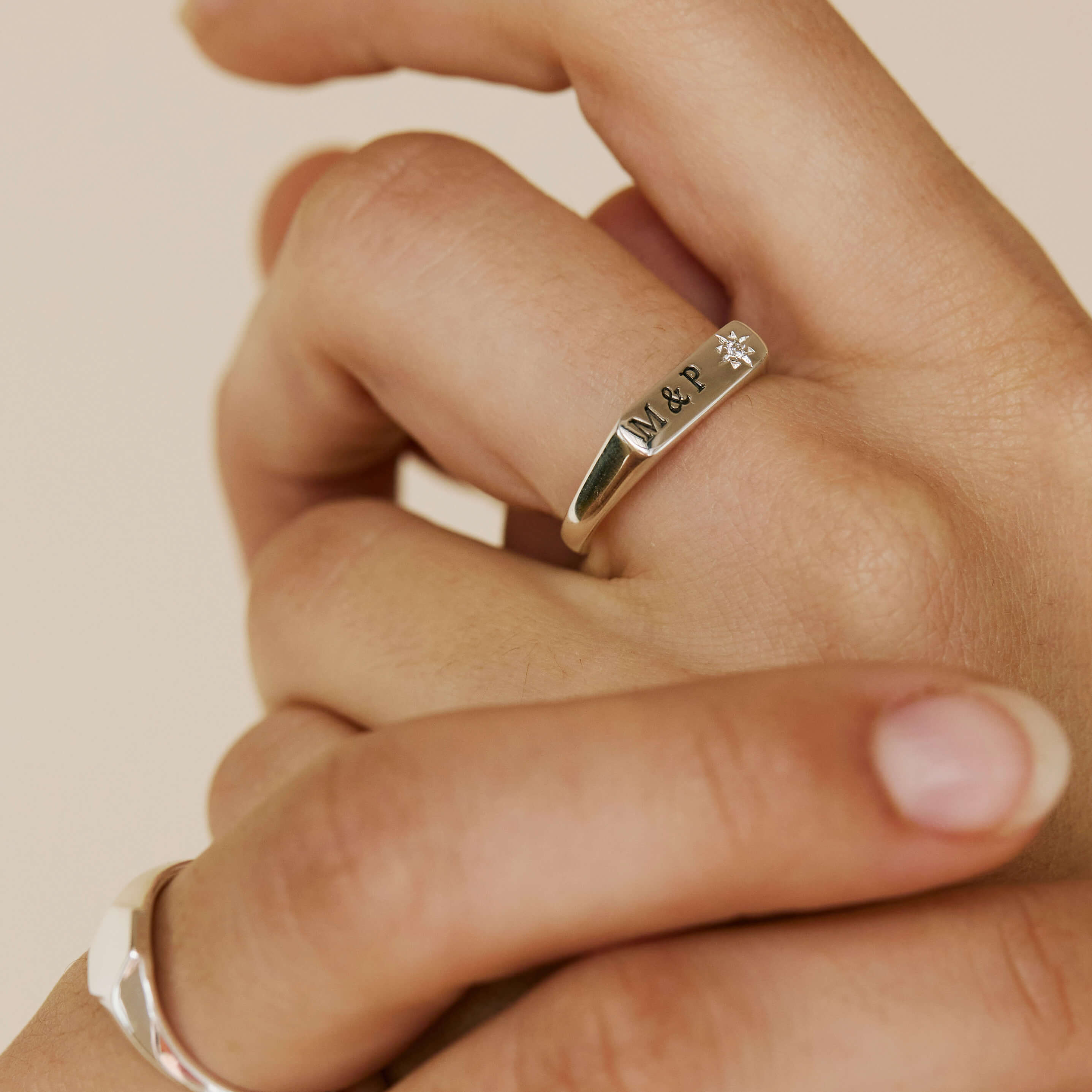 Engraved Bar Signet Ring