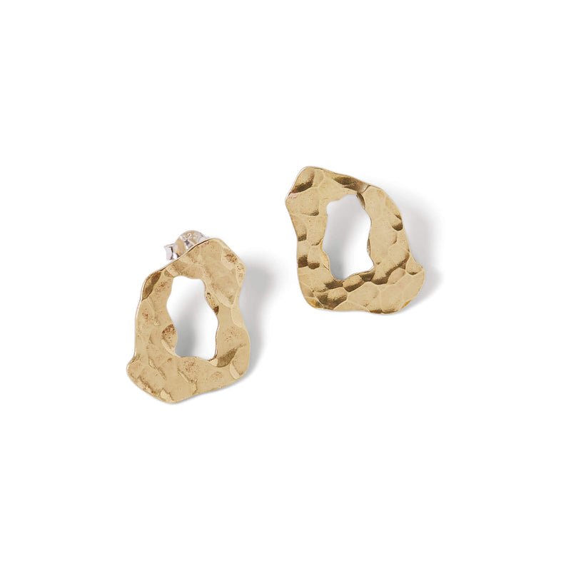 Brass organic shaped studs with sterling silver earrings