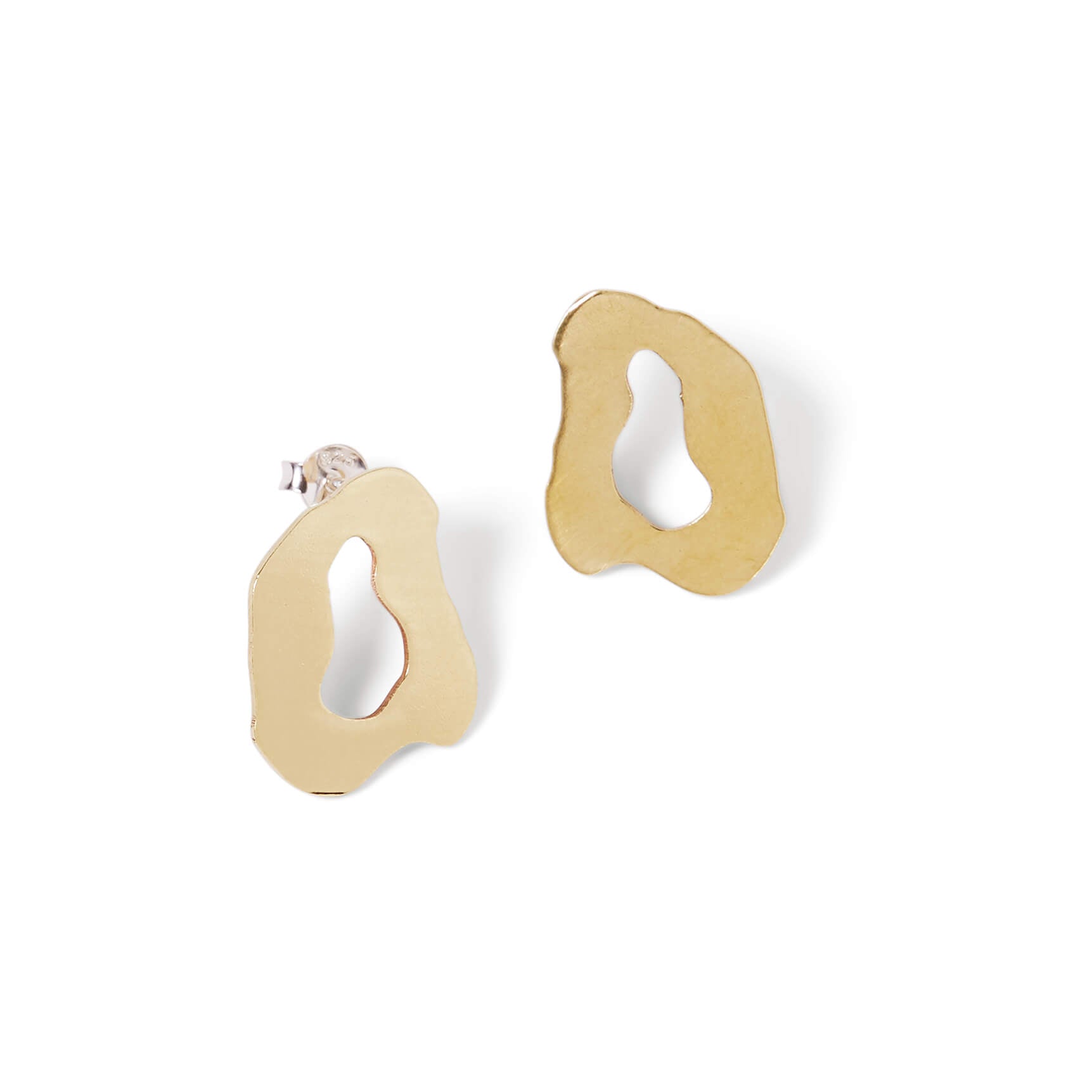 Brass organic shaped studs with sterling silver earrings