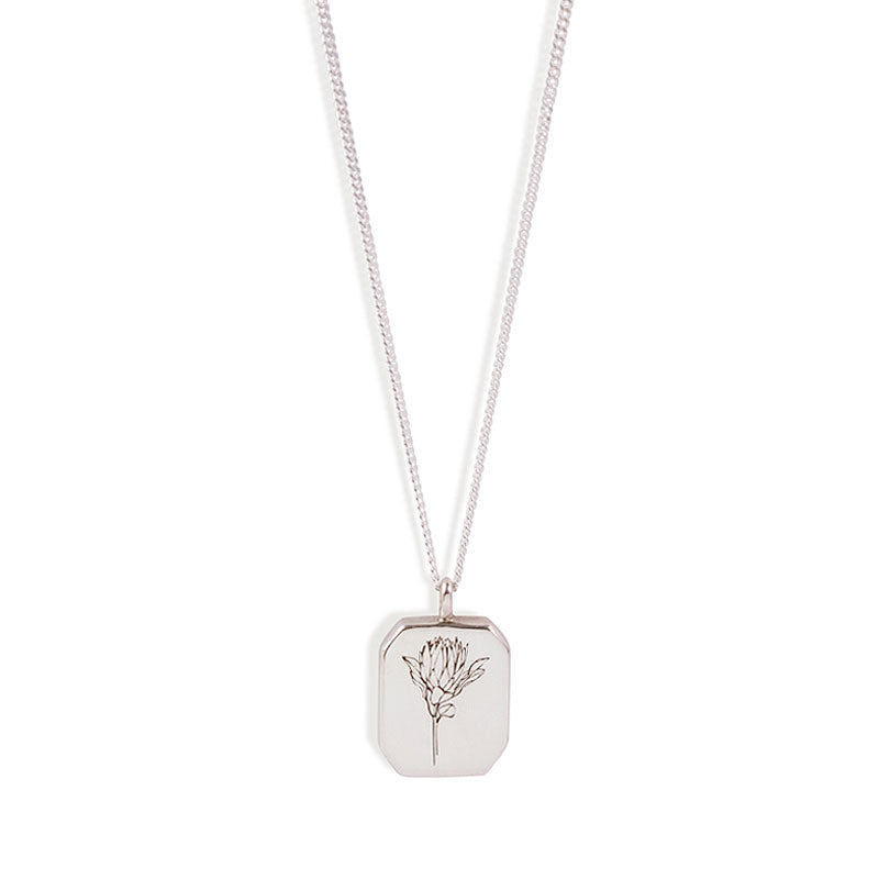 Silver Rectangle Protea Necklace