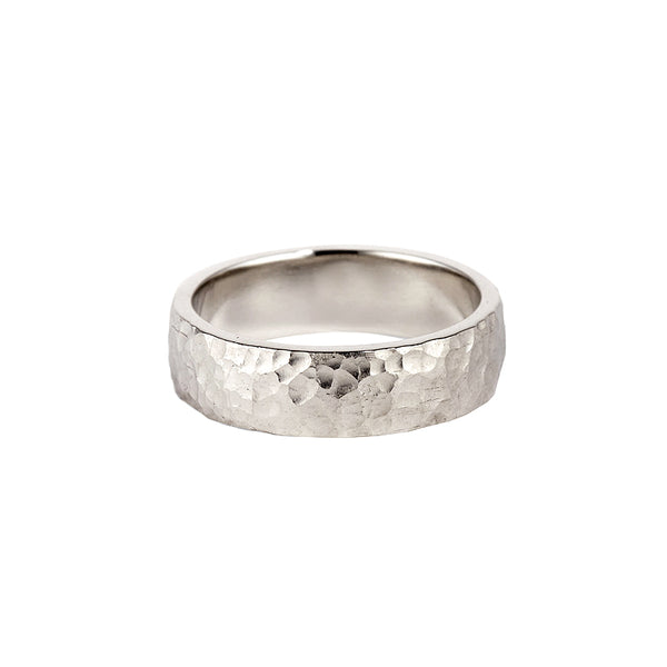 White Gold Hammered Band - 9ct