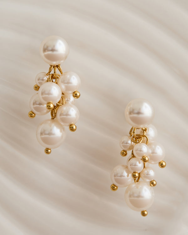 Cluster Pearl Drop Down Earrings