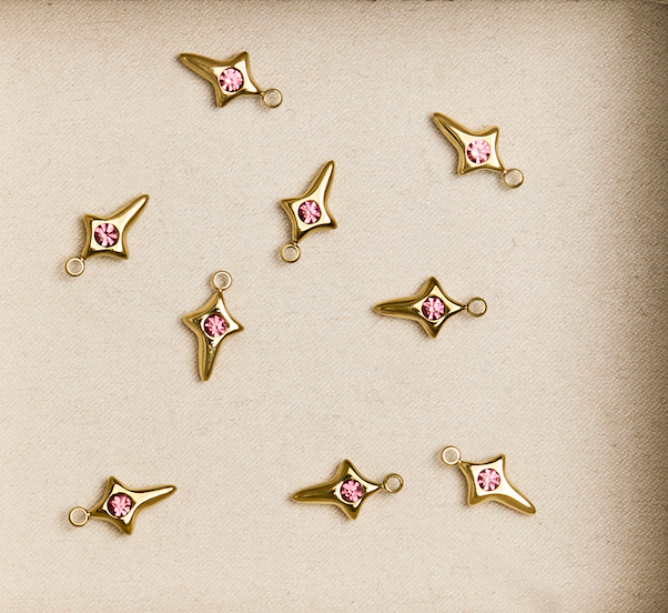 Cross With Pink Stone Charm