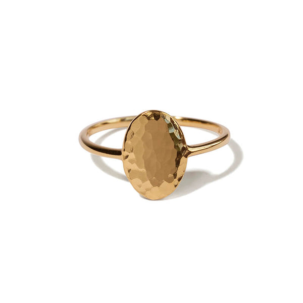 Gold Oval Hammered Ring