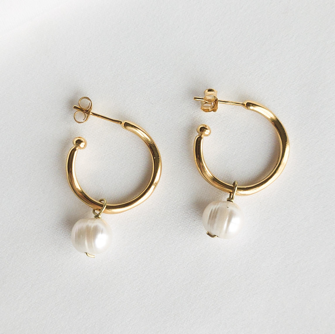Gold Pearl Hoop Earrings