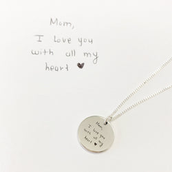 Silver Handwriting note Disc Necklace
