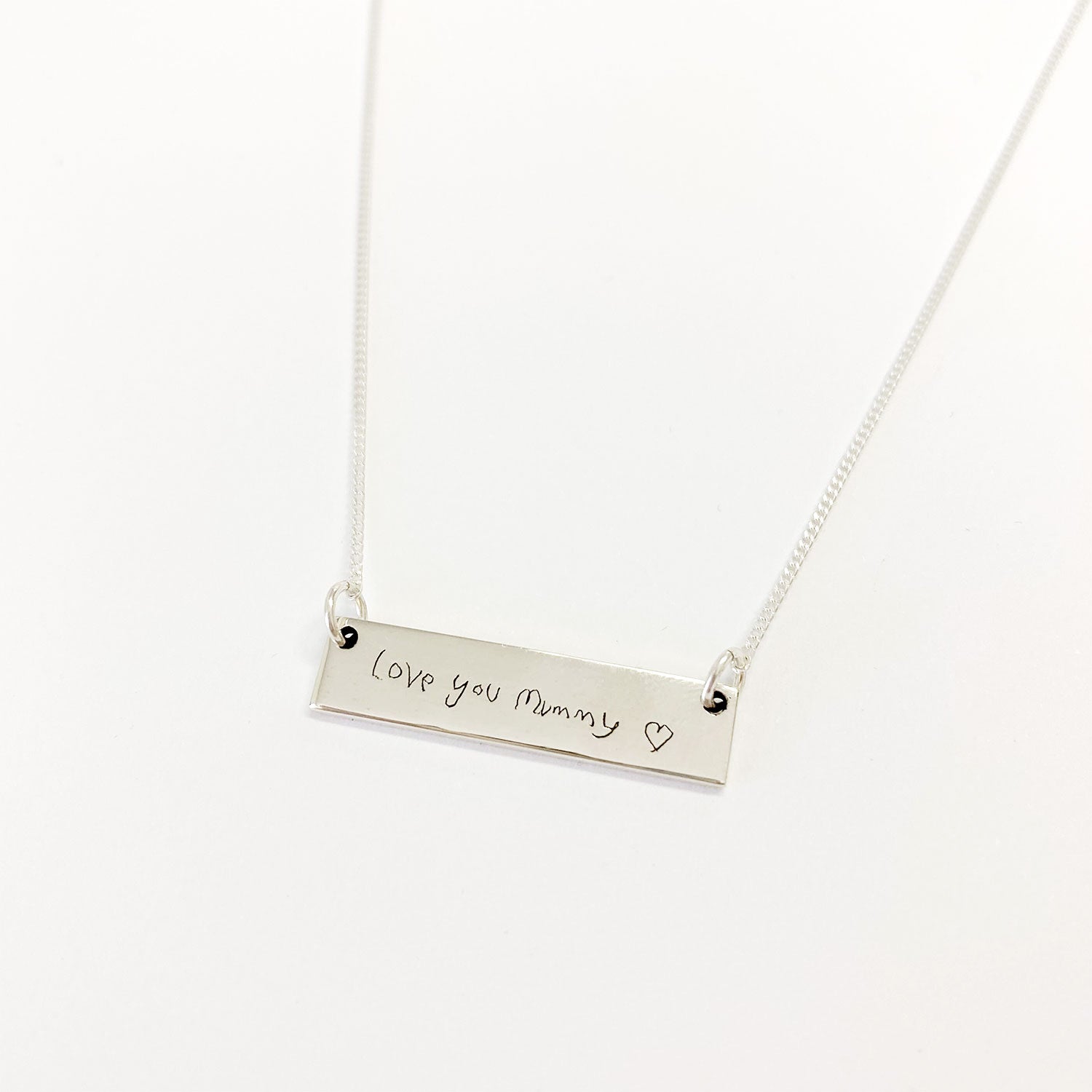 Silver Children's Handwriting Bar Necklace