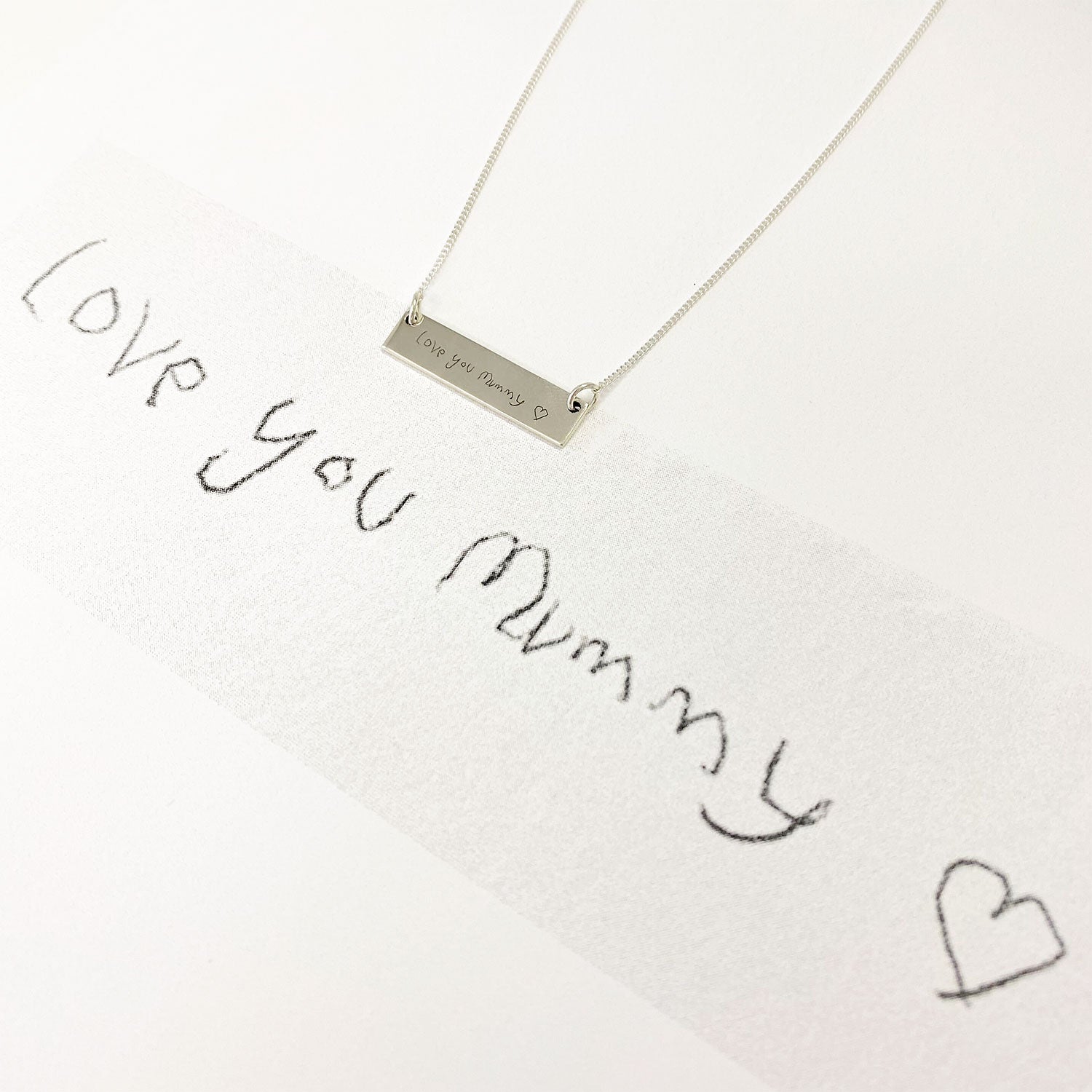 Silver Children's Handwriting Bar Necklace