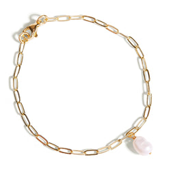 Yellow Gold Plated Pearl Paperclip Bracelet