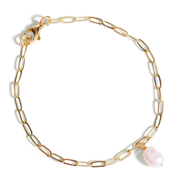 Yellow Gold Plated Pearl Paperclip Bracelet