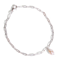 Silver Pearl Paperclip Bracelet
