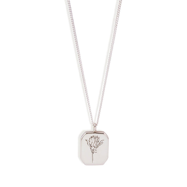 Silver Rectangle Protea Necklace