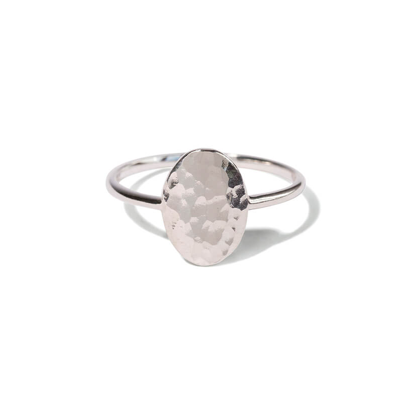 Silver Oval Hammered Ring