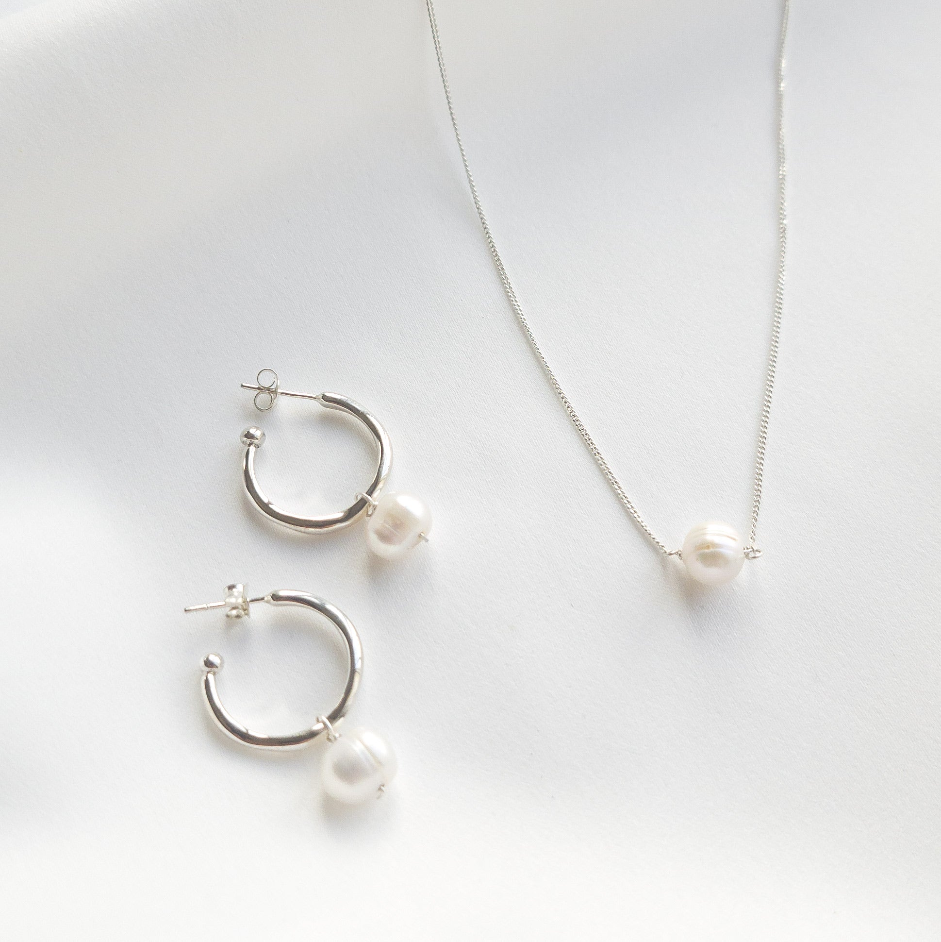 Silver Pearl Hoop Earrings